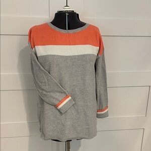 Talbots Orange and Gray Cotton Knit Sweater Top Size X